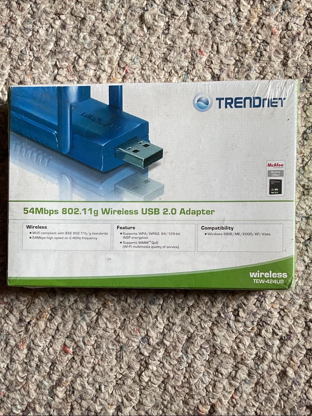 TRENDnet Blue USB 2.0 54Mbps Wireless Adapter (TEW-424UB)